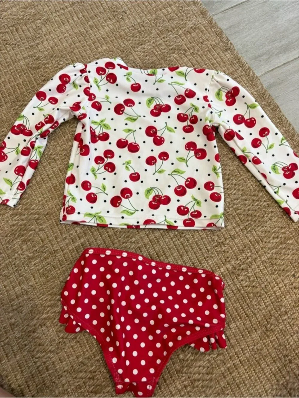 Kids Cherry Print Rash Guard Swim Set - Red & White